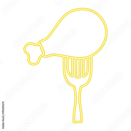 delicious chicken thigh in fork vector illustration design