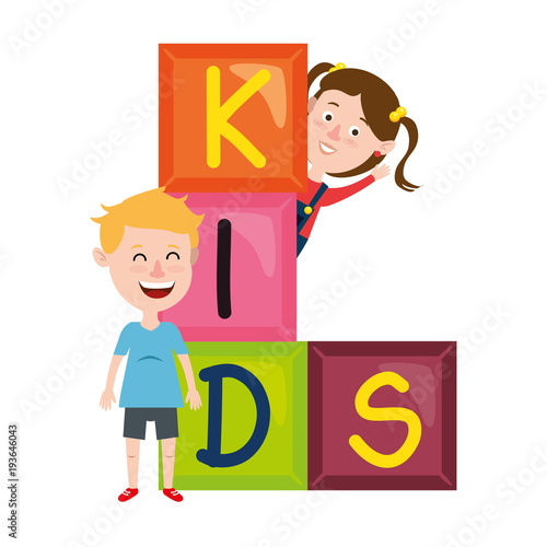 kids with blocks characters vector illustration design