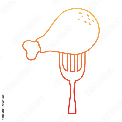 delicious chicken thigh in fork vector illustration design
