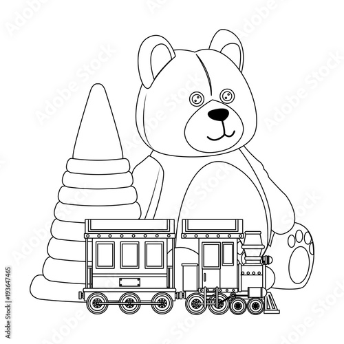 bear and train toy line icon, vector illustration