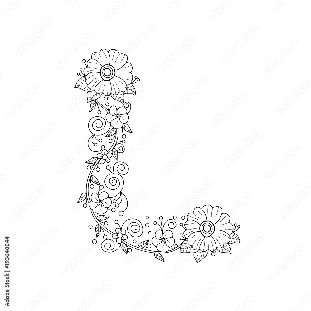 Hand-drawn floral pattern in doodle art style. Template for coloring book  pages for adults. Vector illustration. Stock Vector
