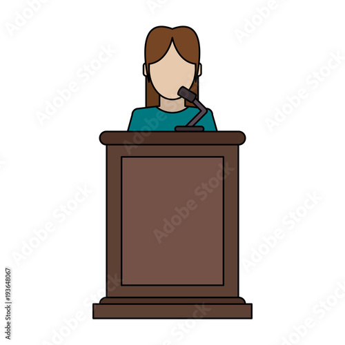 Witness female standing at tribune vector illustration graphic design