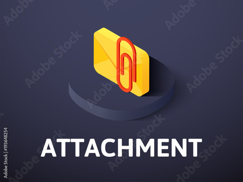Attachment isometric icon, isolated on color background