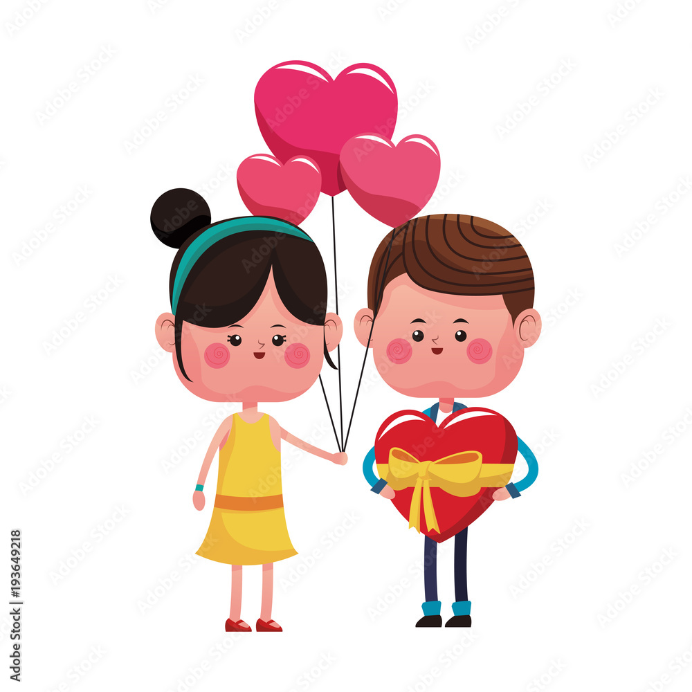 Cute couple with gift box and balloons cartoon vector illustration graphic design Cute couple with gift box and balloons cartoon vector illustration graphic design