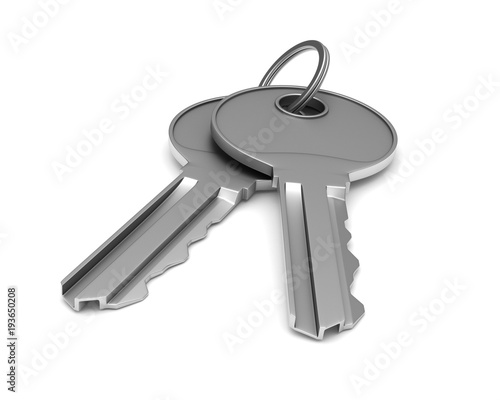 Two metallic keys on white ...