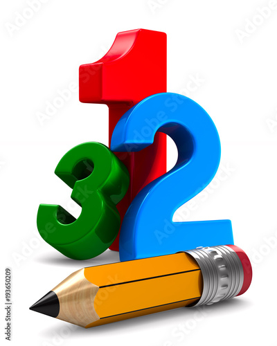 number and pencil on white ...