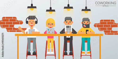 Concept of coworking space, Flat design, Vector Illustration