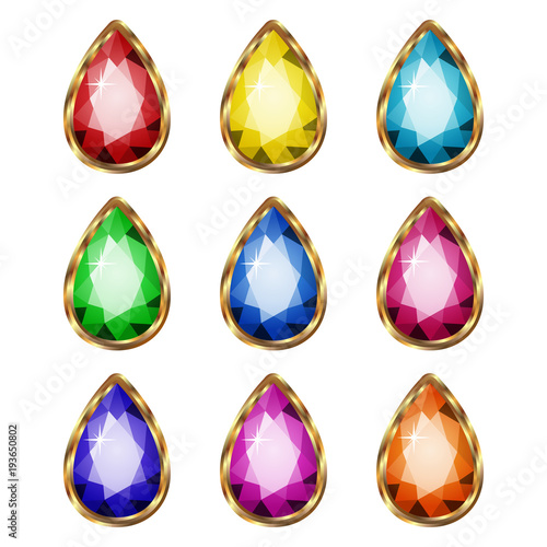 Colored gemstones set in gold.