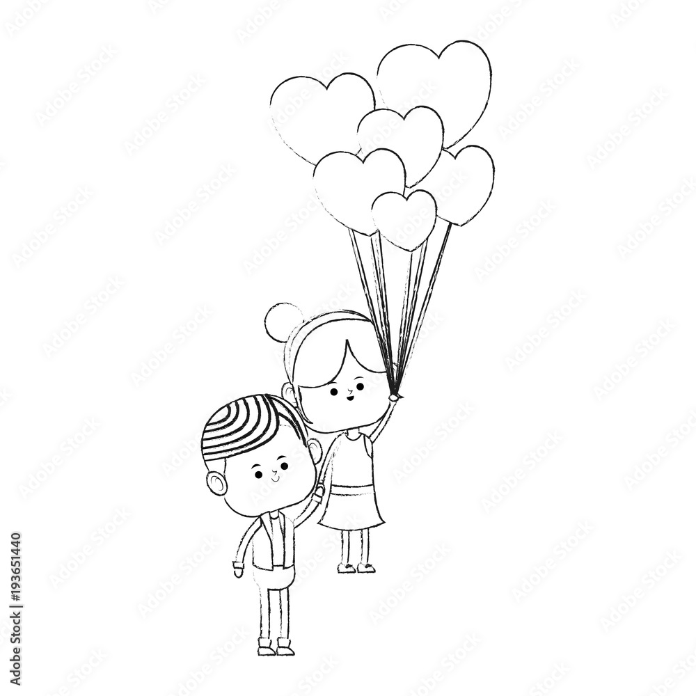Cute couple flying with balloons cartoon vector illustration graphic design Cute couple flying with balloons cartoon vector illustration graphic design