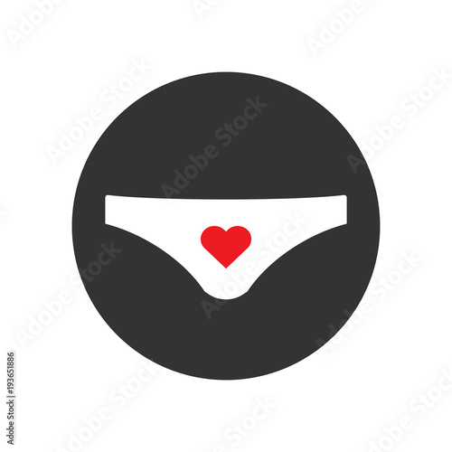 Sexy white panties with red heart. Erotic women's underwear. Vector icon.