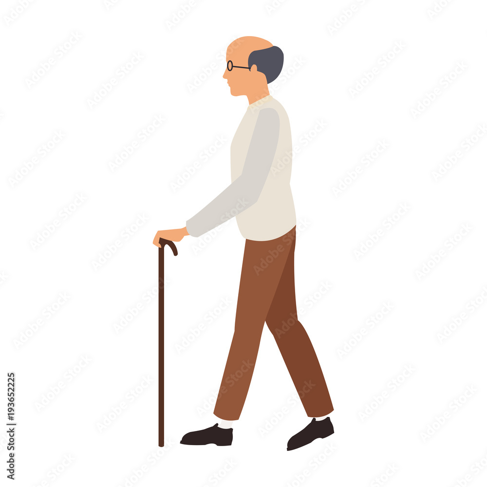 Grandfather walking with stick vector illustration graphic design