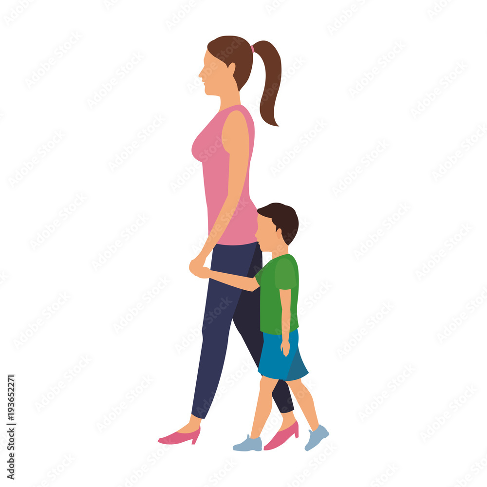 Mom with son walking vector illustration graphic design Mom with son walking vector illustration graphic design