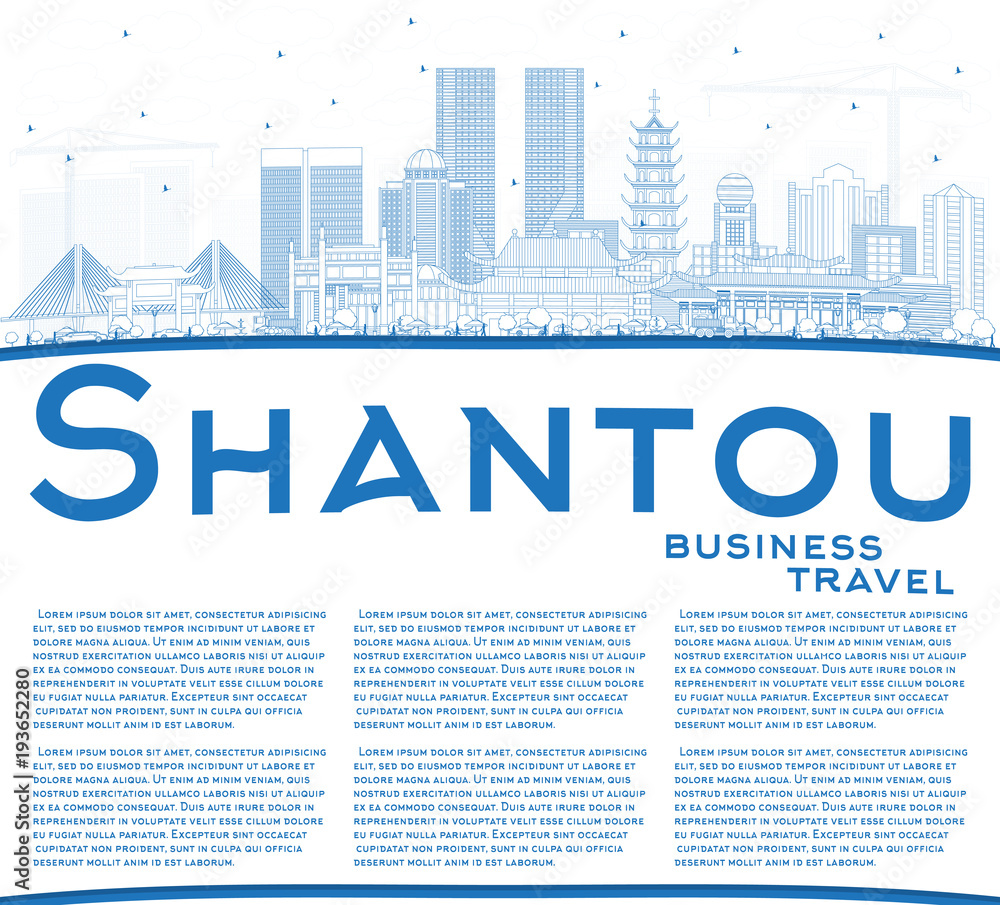 Outline Shantou China City Skyline with Blue Buildings and Copy Space. Outline Shantou China City Skyline with Blue Buildings and Copy Space.