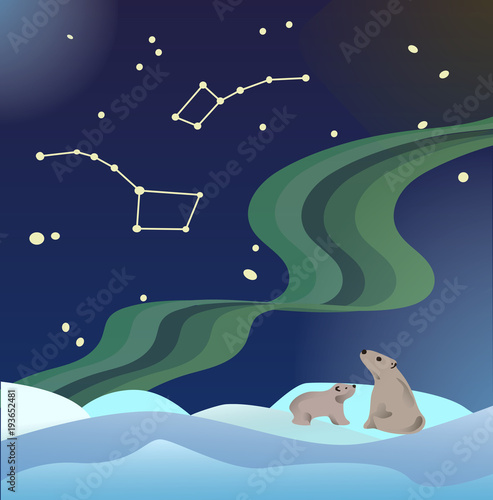 illustration for mother's day, bear and bear cub at the North Po