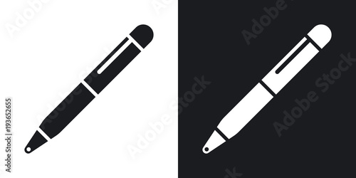 Vector ballpoint pen icon. Two-tone version on black and white background