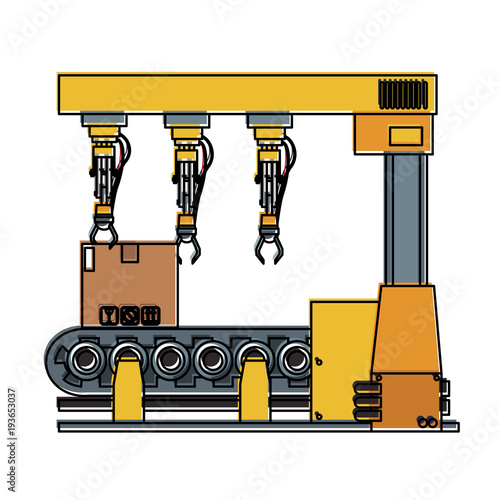 Factory robot arm with conveyor icon vector illustration graphic design