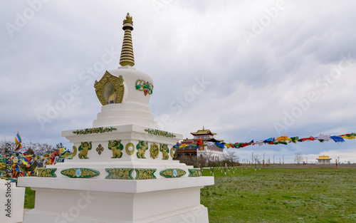 buddist stupa near sacred temple Khurul Syakyusn Syume Elista, Republic of Kalmykia photo