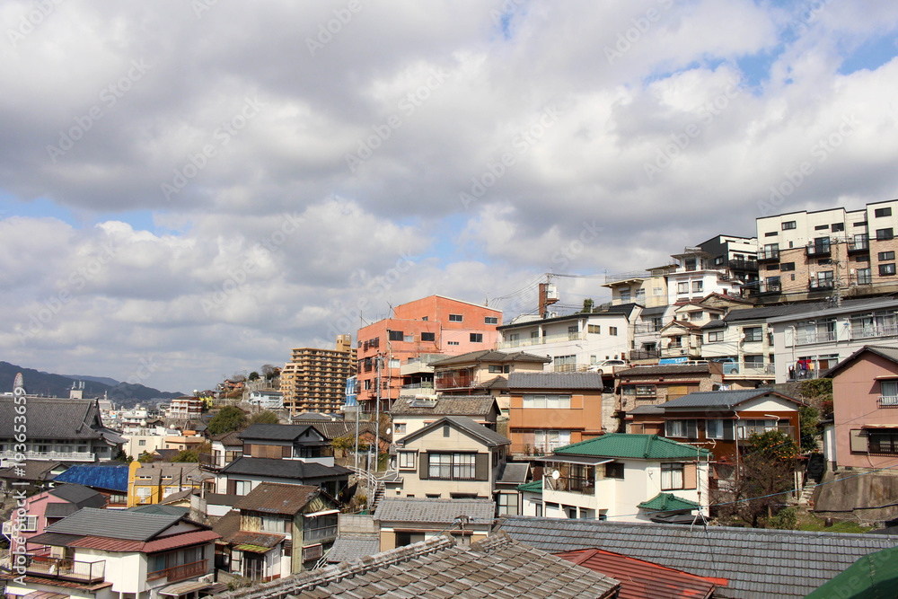 The stacking houses around Nagasaki hilly area