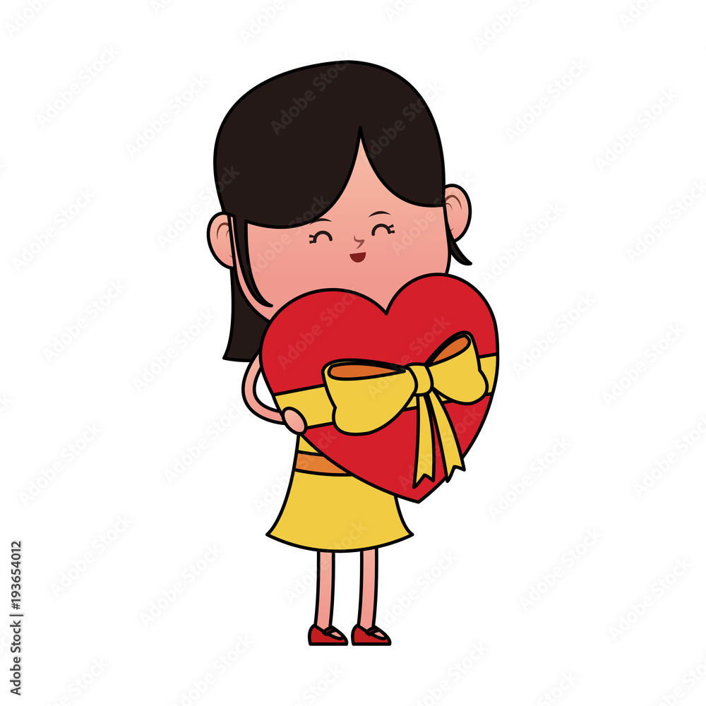 Girl with gift box heart shaped icon vector illustration graphic design Girl with gift box heart shaped icon vector illustration graphic design