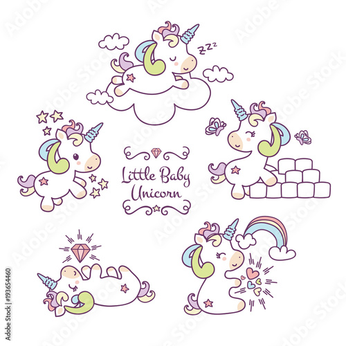 Cute unicorn with outline and hand drawn technique