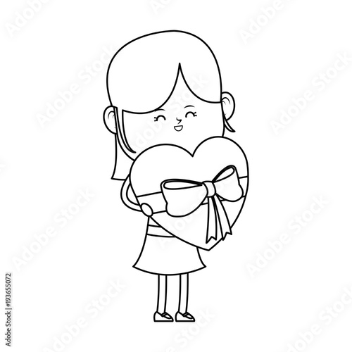 Girl with gift box heart shaped icon vector illustration graphic design