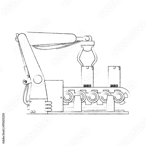 Factory robot arm with conveyor icon vector illustration graphic design