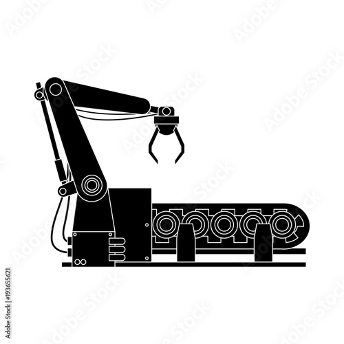 Factory robot arm with conveyor icon vector illustration graphic design
