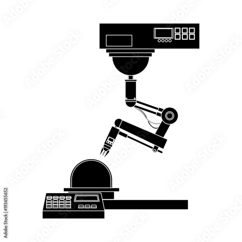 Factory robot arm with conveyor icon vector illustration graphic design