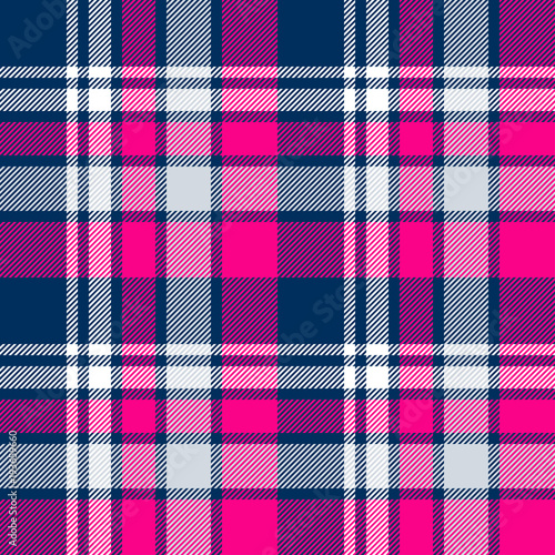 Pink, blue and white plaid seamless pattern. Vector background