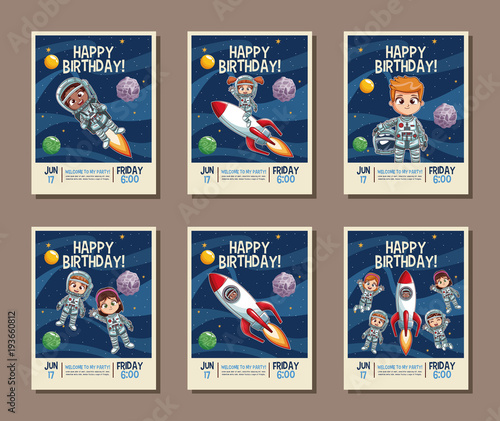 Set on birthday kids party invitation card vector illustration graphic design