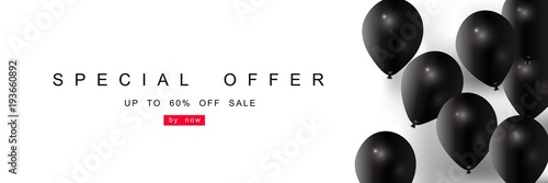 Big Sale, discount coupon with realistic black balloons, creative template, seasonal discounts, buy now