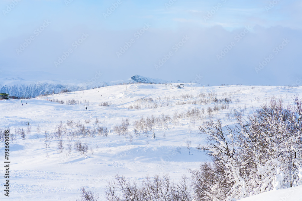 View of snowy landscape in Beitostolen. Winter in Norway View of snowy landscape in Beitostolen. Winter in Norway