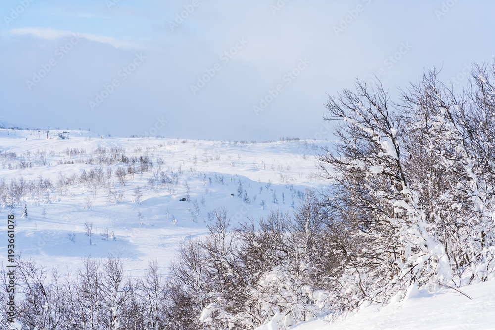 View of snowy landscape in Beitostolen. Winter in Norway View of snowy landscape in Beitostolen. Winter in Norway