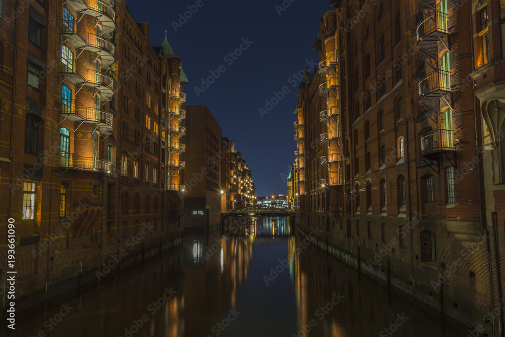 Night lights in Hamburg Speicherstadt