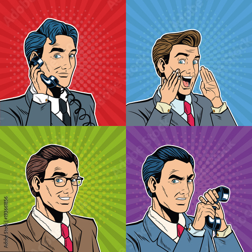 Businessmens pop art cartoon vector illustration graphic design