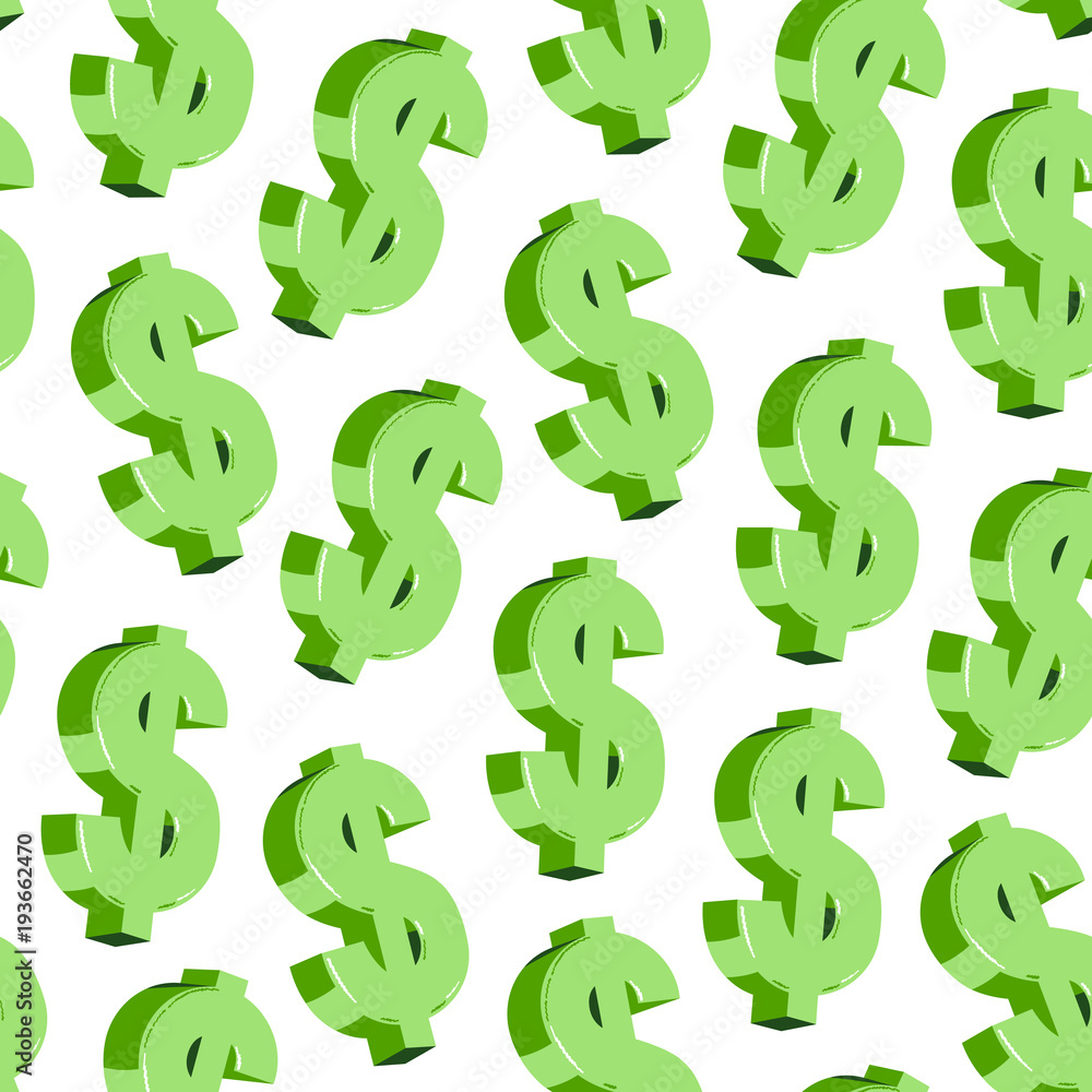 Dollar seamless pattern. Green American currency symbols isolated on white background. Dollar seamless pattern. Green American currency symbols isolated on white background.