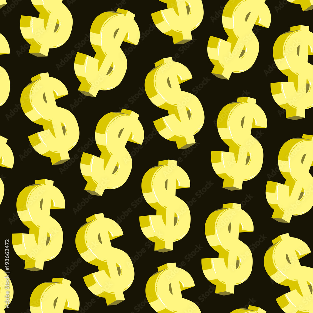 Dollar seamless pattern. American golden currency symbols on black background. Dollar seamless pattern. American golden currency symbols on black background.