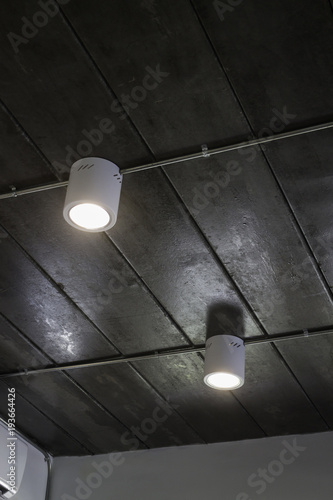 Energy efficient light bulb on ceiling