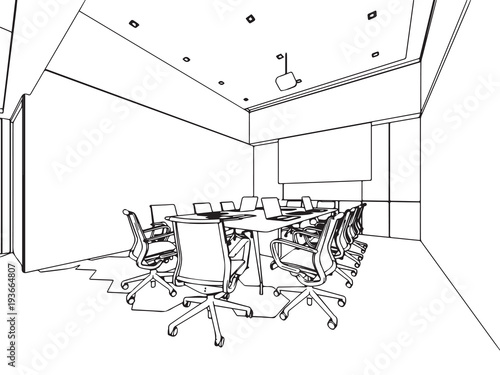 interior outline sketch drawing perspective office