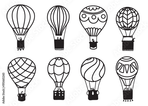 Set of vector outline hot air balloons