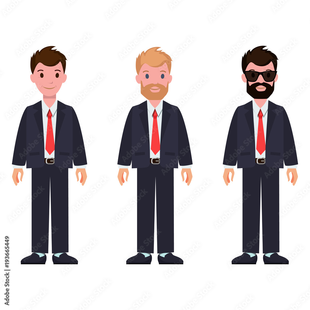 Set of Cartoon Characters in Classic Suits and Tie Set of Cartoon Characters in Classic Suits and Tie
