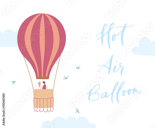 Vector hot air balloon with girl