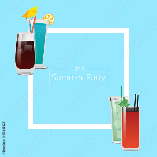 Summer Party Banner with Four Pretty Cocktails