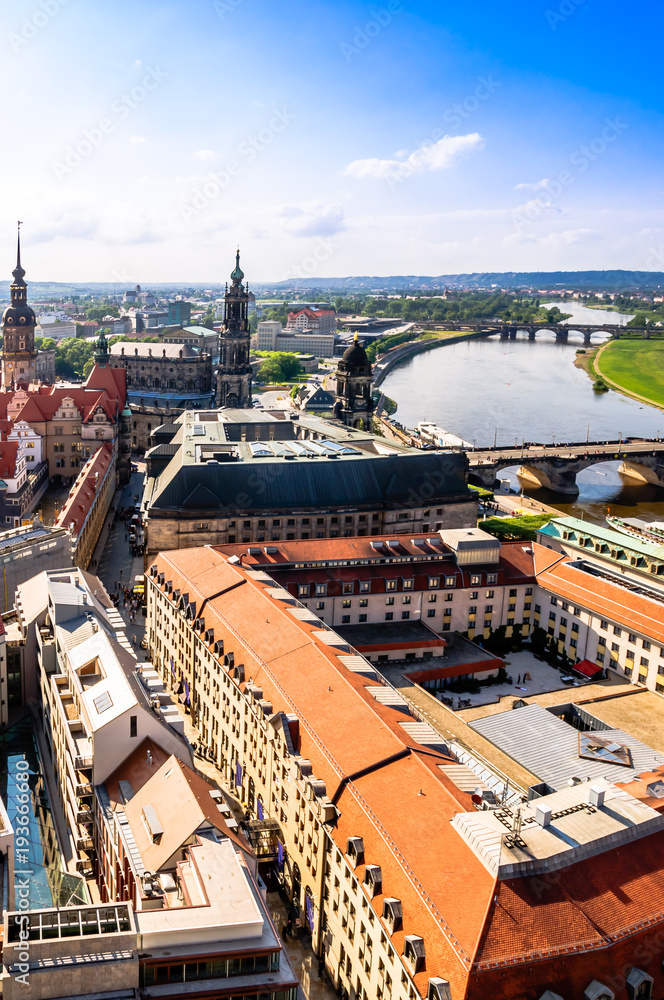 Panoramic view on Dresden from top of church Frauenkirche - Germany