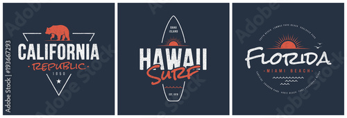 California republic, Hawaii surf and Florida designs