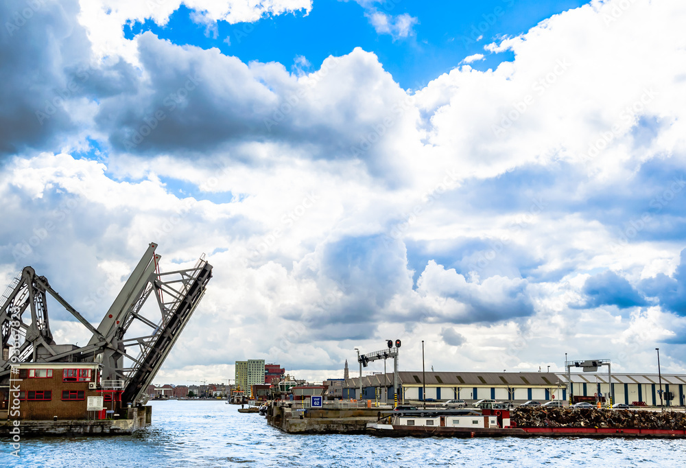 View on drawbridge in the port of Antwerp - Belgium