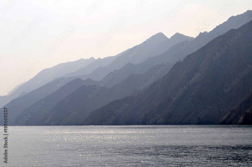 The Gulf of Oman, a coastline with high mountain ranges