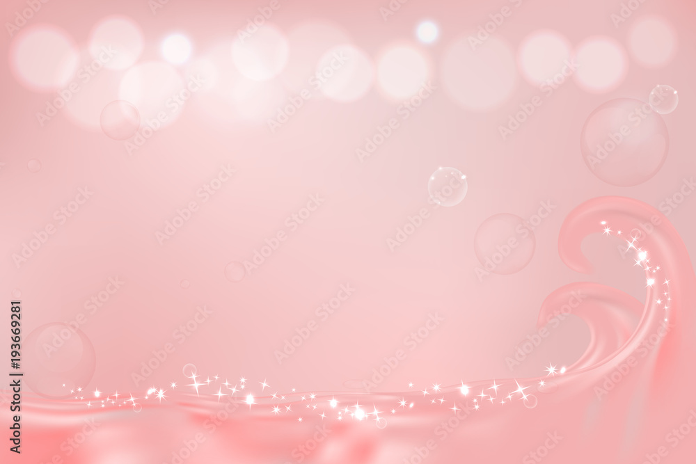 Pink wave with space for text, aqua background for cosmetic or skin care ad, illustration vector.