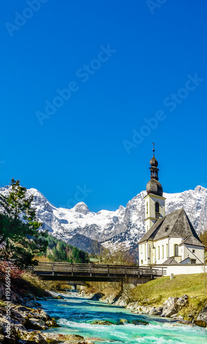 View on church in Ramsau in the Bavarian Alps