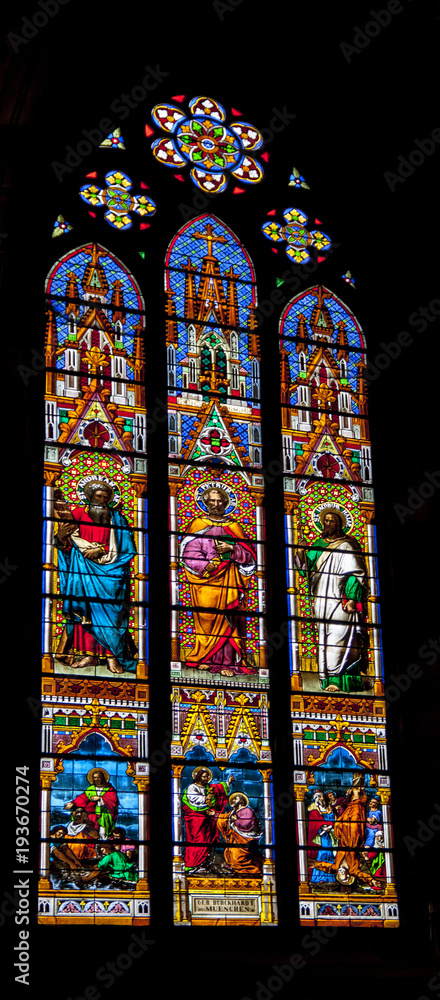 Obernai. Vitrail de l'église saints Pierre et Paul, Alsace, Bas Rhin. Grand  Est Stock Photo | Adobe Stock